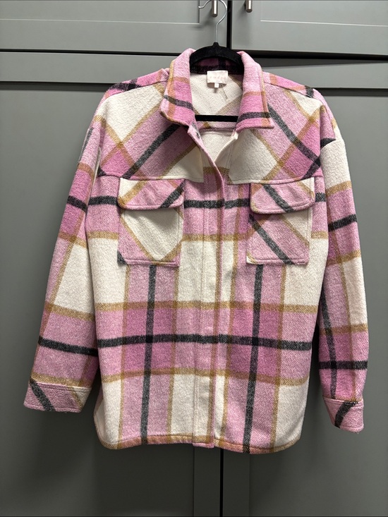entro Jackets & Blazers - entro Pink and Cream Plaid Utility Jacket